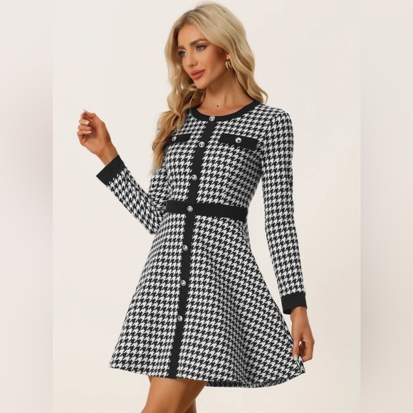 SHEIN Black and White A-Line Long Sleeve Dress Size XL - Picture 1 of 10